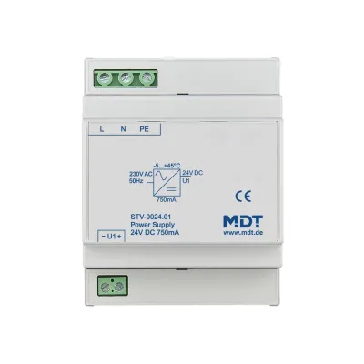 MDT Spannungsversorgung STV-0024.01 | 24V DC 750mA | REG 4TE | Hutschiene | 230V AC Eingang | IP20