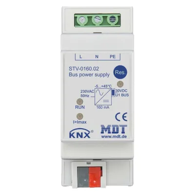 MDT Busspannungsversorgung STV-0160.02 | KNX Netzteil 160mA | 2TE REG | integrierte Drossel | LED-Anzeige | 230V AC