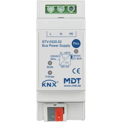 MDT KNX Busspannungsversorgung STV-0320.02 | 2TE REG | 320mA | integrierte Drossel | LED-Anzeige | 230V AC