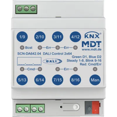 MDT DALI Control Gateway SCN-DA642.04 | 2x64 Kanäle | KNX REG 4TE | DALI-2 zertifiziert | DT6/DT8 | IP20