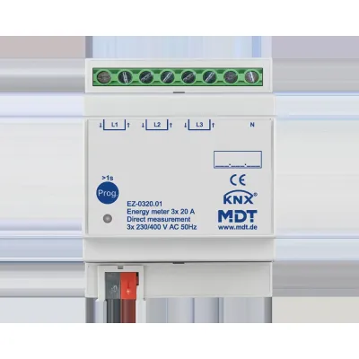 MDT Energiezähler 3-fach EZ-0320.01 | KNX Drehstromzähler | 20A Direktmessung | 230/400V AC | 4TE REG | Industrie