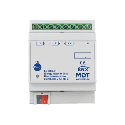 MDT Energiezähler 3-fach EZ-0320.01 | KNX Drehstromzähler | 20A Direktmessung | 230/400V AC | 4TE REG | Industrie