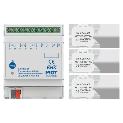 MDT Energiezähler 3-fach EZ-0363.01 | KNX | 63A Wandlermessung | 3-Phasen Zweirichtungszähler | 4TE REG | 230/400V AC