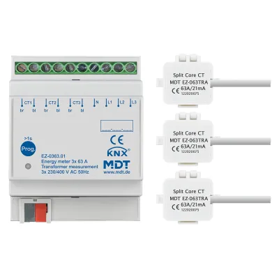 MDT Energiezähler 3-fach EZ-0363.01 | KNX | 63A Wandlermessung | 3-Phasen Zweirichtungszähler | 4TE REG | 230/400V AC
