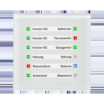 MDT Glas LED Anzeige SCN-GLED1W.01 | KNX Meldetableau Unterputz | 12 RGB-LEDs | Glas | 92x92 mm | weiß