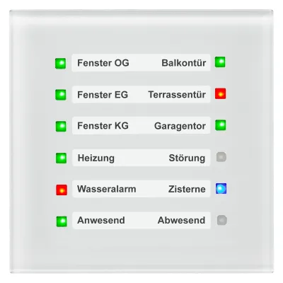 MDT Glas LED Anzeige SCN-GLED1W.01 | KNX Meldetableau Unterputz | 12 RGB-LEDs | Glas | 92x92 mm | weiß