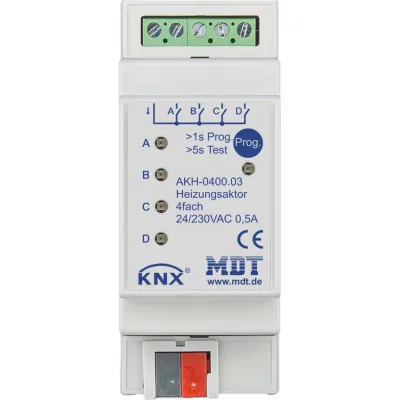 MDT KNX Heizungsaktor AKH-0400.03 | 4-fach | REG 2TE | 24-230V AC | für Stellantriebe | PI-Regler | IP20