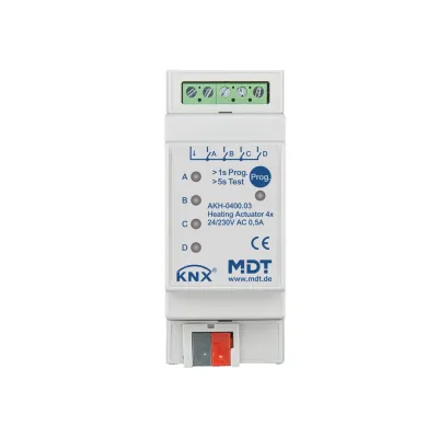 MDT KNX Heizungsaktor AKH-0400.03 | 4-fach | REG 2TE | 24-230V AC | für Stellantriebe | PI-Regler | IP20