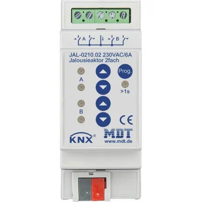 MDT Jalousieaktor JAL-0210.02 KNX REG 2-fach | 2TE | 10A | 230V AC | für Jalousien & Rollläden | Handbedienung | IP20