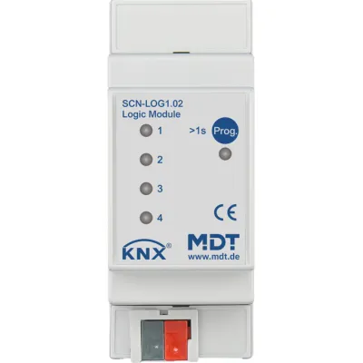 MDT KNX Logikmodul SCN-LOG1.02 | 2TE REG | Reiheneinbau | 24 Logikfunktionen | 4 LEDs | Busankopplung | Smart Home