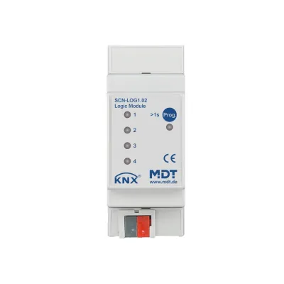 MDT KNX Logikmodul SCN-LOG1.02 | 2TE REG | Reiheneinbau | 24 Logikfunktionen | 4 LEDs | Busankopplung | Smart Home