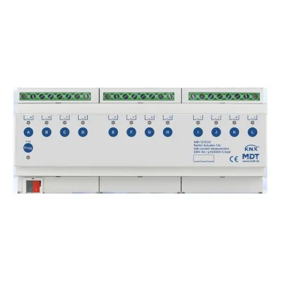 MDT Schaltaktor AMI-1216.03 KNX REG 12-fach | 20A | 230V AC | C-Last | Strommessung | 12TE | True RMS