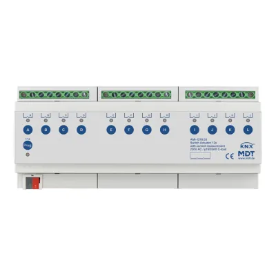 MDT Schaltaktor AMI-1216.03 KNX REG 12-fach | 20A | 230V AC | C-Last | Strommessung | 12TE | True RMS