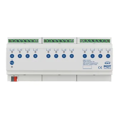 MDT Schaltaktor AMS-1216.03 KNX | 12-fach | 16A | 230V AC | REG | C-Last | Strommessung | True RMS | 12TE | IP20