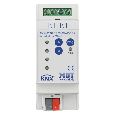 MDT Schaltaktor AKS-0216.03 KNX 2-fach REG 2TE | 16A | 230V AC | C-Last | 2 Ausgänge | Handbedienung | LED | IP20