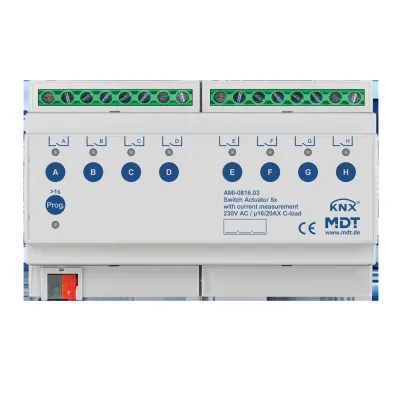 MDT Schaltaktor AMI-0816.03 KNX 8-fach REG 8TE | 16/20A | 230V AC | C-Last | Strommessung | Industrieausführung