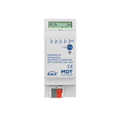 MDT KNX Analogaktor AIO-0410V.01 | 4-fach I/O | REG 2TE | 0-10V umschaltbar | für Lüftungsanlagen, Messdatenerfassung