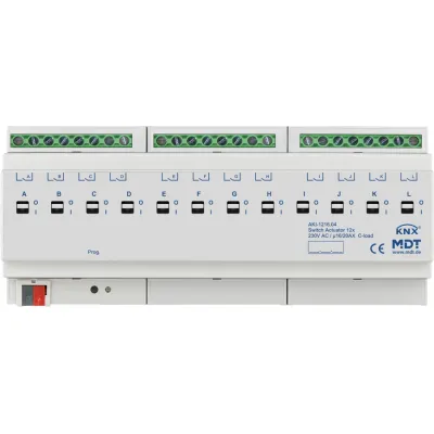 MDT Schaltaktor AKI-1216.04 | KNX 12-fach | REG 12TE | 16A 230V AC | C-Last | getrennte L-Anschlüsse