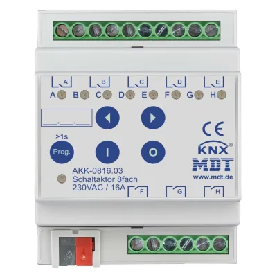 MDT Schaltaktor KNX AKK-0816.03 | 8-fach | REG 4TE | 16A | 230V AC | kompakt | manuelle Bedienung | LED-Anzeige