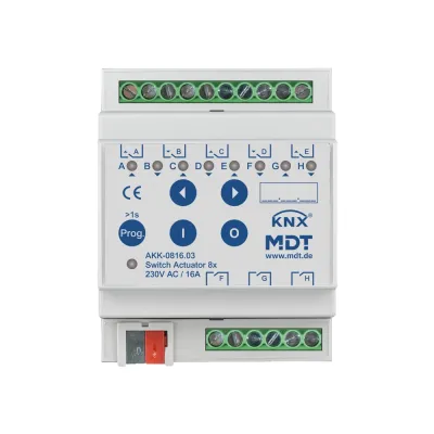 MDT Schaltaktor KNX AKK-0816.03 | 8-fach | REG 4TE | 16A | 230V AC | kompakt | manuelle Bedienung | LED-Anzeige