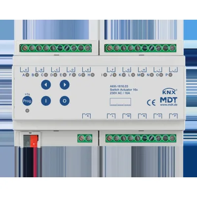 MDT Schaltaktor AKK-1616.03 | KNX REG 16-fach | 16A | 230V AC | 8TE | bistabil | Handbedienung | LED je Kanal | kompakt