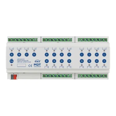 MDT Schaltaktor KNX AKS-2016.03 | 20-fach | REG 12TE | 16A | 230V AC | C-Last 140µF | Handbedienung | LED-Anzeige | IP20