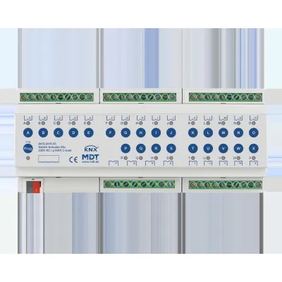 MDT Schaltaktor AKS-2416.03 KNX 24-fach REG 12TE 16A 230V C-Last | getrennte L-Anschlüsse | LED | Handbedienung | IP20