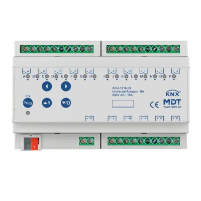 MDT Universalaktor KNX AKU-1616.03 | 16-fach | REG 8TE | 16A | 230V AC | Schalt- & Jalousieaktor | LED je Kanal