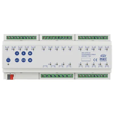 MDT Universalaktor AKU-2416.03 | KNX Schaltaktor 24-fach | Jalousieaktor 12TE REG | 16A 230V AC | Handbetrieb | IP20