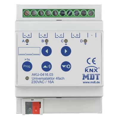MDT Universalaktor AKU-0416.03 | KNX Schaltaktor 4-fach REG 4TE | 16A 230V AC | Jalousieaktor | Handbedienung | IP20