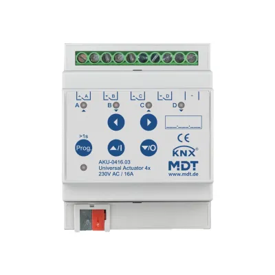 MDT Universalaktor AKU-0416.03 | KNX Schaltaktor 4-fach REG 4TE | 16A 230V AC | Jalousieaktor | Handbedienung | IP20