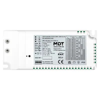 MDT KNX RF+ LED Controller RF-AKD230CC.02S | 2-Kanal | CC/CV 30W 230V | Tunable White | Einbau | max. 700mA | IP20