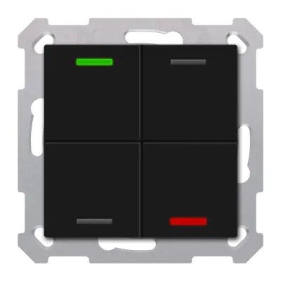 MDT KNX Taster Light 55 BE-TAL55T406.01 | 4-fach Tastsensor | RGBW LED | Temperatursensor | Unterputz | Schwarz matt