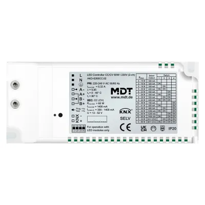 MDT LED Controller AKD-0260CC.02 | KNX Dimmaktor | 2-Kanal | 60W CC/CV | Tunable White | Einbau | 230V | 1400mA | IP20