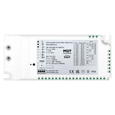 MDT LED Controller AKD-0260CC.02 | KNX Dimmaktor | 2-Kanal | 60W CC/CV | Tunable White | Einbau | 230V | 1400mA | IP20