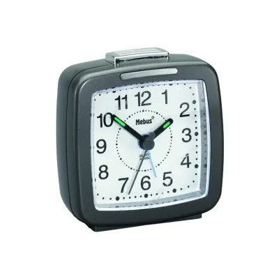 Mebus Quarzwecker 26483 | Analog Wecker | mit Beleuchtung & Weckwiederholung | Leuchtzeiger | Quadratisch | Anthrazit