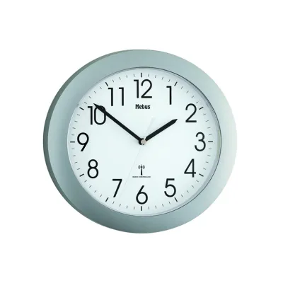 Mebus Funk-Wanduhr 52451 | rund | leise | große Ziffern | silberfarben | 25 cm Ø | gelber Sekundenzeiger