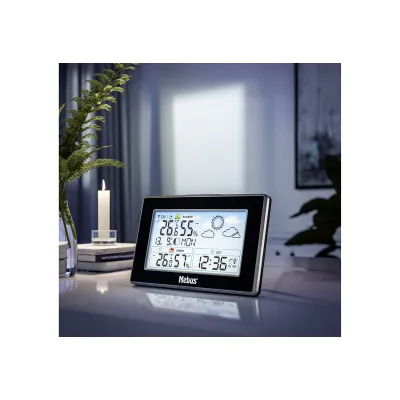 MEBUS Funk-Wetterstation 40917 | Digitale Wetterstation Innen/Außen | Thermometer & Hygrometer | Funkuhr | Kunststoff