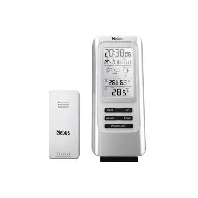 MEBUS Funk-Wetterstation 40627 | Innen- & Außenthermometer | Hygrometer | Funkuhr DCF77 | Mondphase | Kunststoff