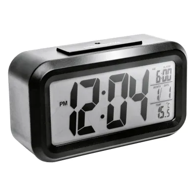 Mebus Quarz-Wecker 42435 digital | extra großes LCD | Lichtsensor | Innenthermometer | 2 Weckzeiten | schwarz