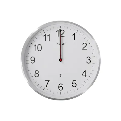 Mebus Funk-Wanduhr 19411 | Funkuhr rund 30 cm | Aluminiumgehäuse | leise | modern | große Ziffern | silber-weiß