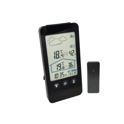 Mebus Funk-Wetterstation 4017805119086 | Innen-Außen-Thermometer | Hygrometer | Funkuhr | Wettervorhersage | schwarz