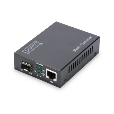 DIGITUS Gigabit Medienkonverter DN-82130 | 10/100/1000Base-T zu SFP | 1x RJ45 | 1x SFP Slot | bis 80 km | Schwarz