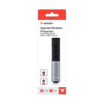 Verbatim Wireless Presenter Agenda 32366 | Präsentationsfernbedienung mit rotem Laserpointer | USB-A & USB-C | Akku