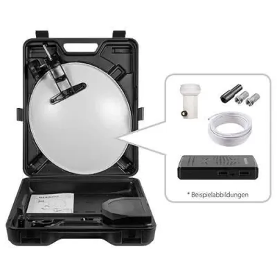 Megasat Camping SAT-Anlage 40cm | Single LNB | HD-Receiver | 10m Kabel | Campingkoffer | grau