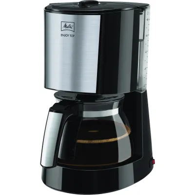 Melitta Filterkaffeemaschine Enjoy Top 1017-04 | 10 Tassen | Glaskanne | Aromafunktion | Edelstahloptik | Schwarz