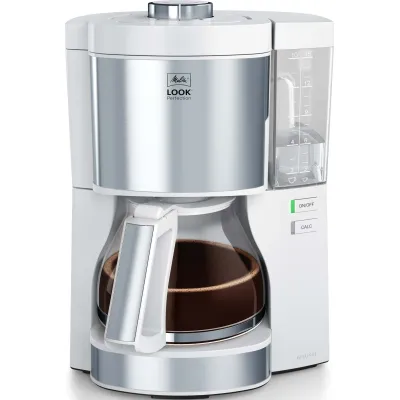 Melitta Look V Perfection 1025-05 Filterkaffeemaschine | 10 Tassen | Glaskanne | Weiß/Edelstahl