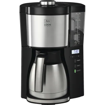 Melitta Filterkaffeemaschine Look V Therm Timer | 10 Tassen | Edelstahl-Isolierkanne | AromaSelector | Schwarz