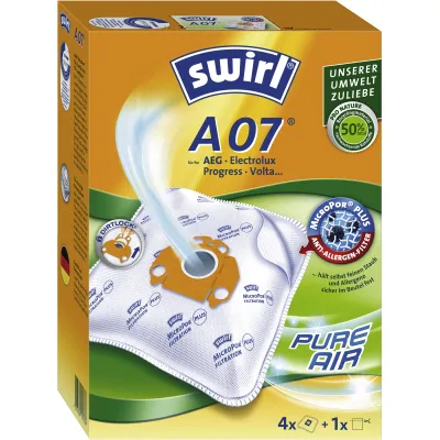 Swirl Staubsaugerbeutel A 07 MicroPor Plus für AEG, Electrolux | 4 Stück | Anti-Allergen | Weiß
