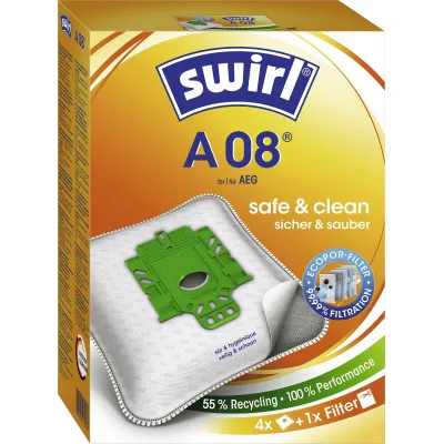 Swirl Staubsaugerbeutel A08/A09 MP Plus AirSpace | für AEG Vampyr TC | 4 Stück | MicroPor Plus | Anti-Allergen